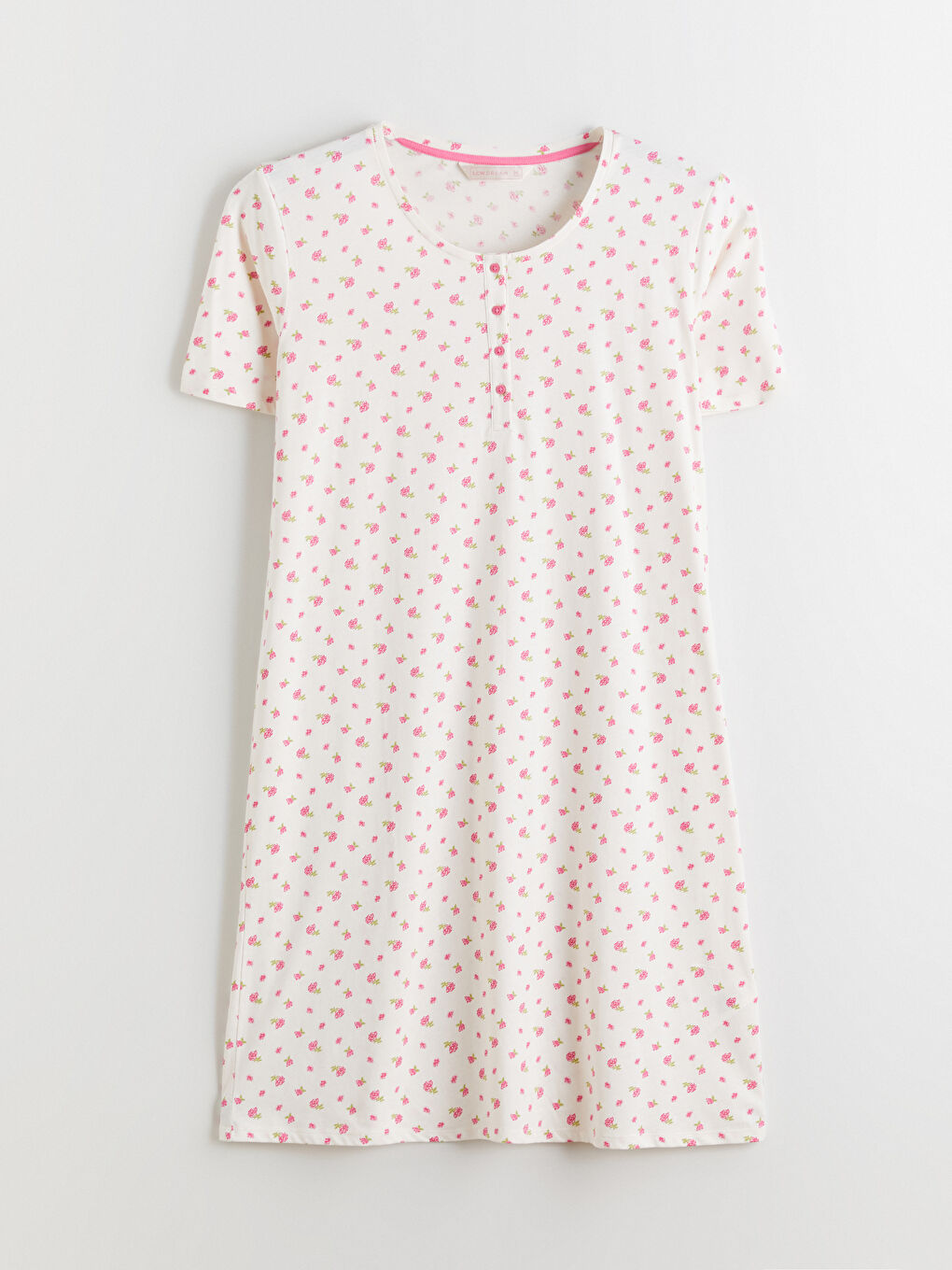 Ekru Bisiklet Yaka Çiçekli Kadın Gecelik-4