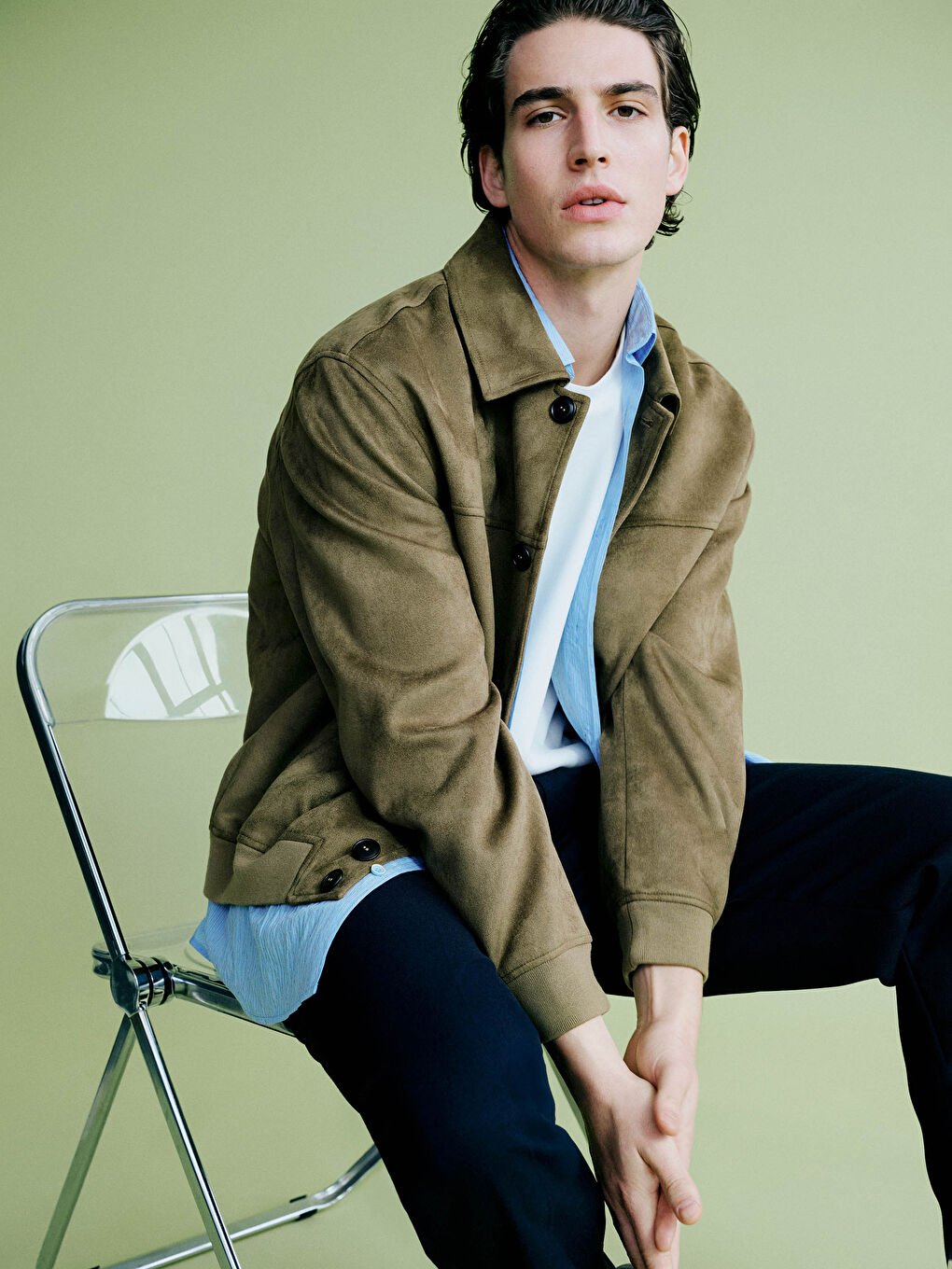 Geacă Basic din Piele Întoarsă pentru Bărbați, Croială Regular-1