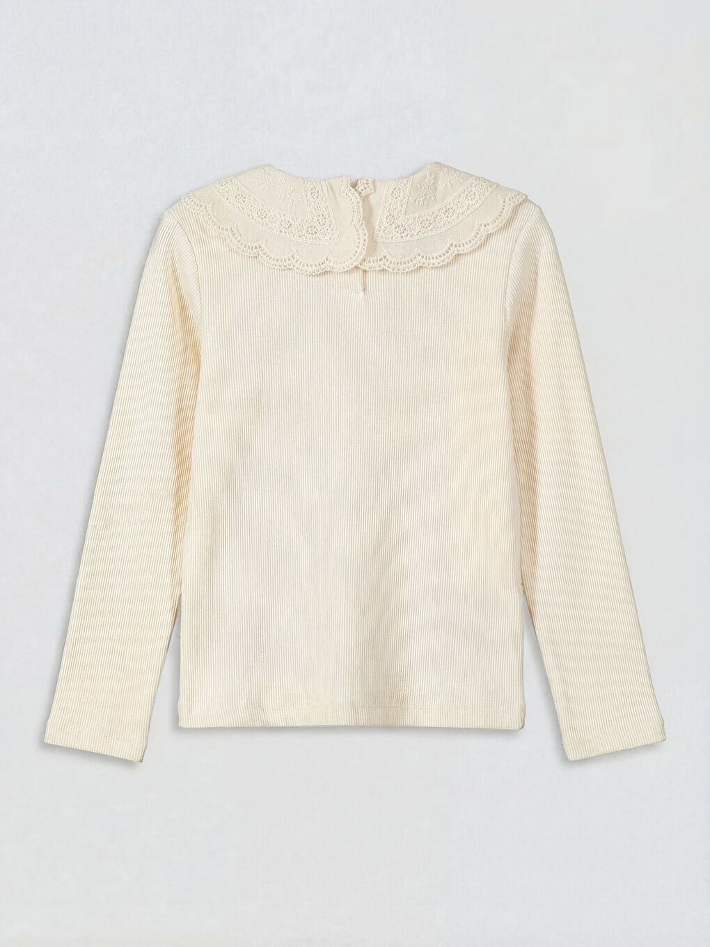 Ekru Bebe Yaka Uzun Kollu Kız Çocuk Kaşkorse Tişört-1
