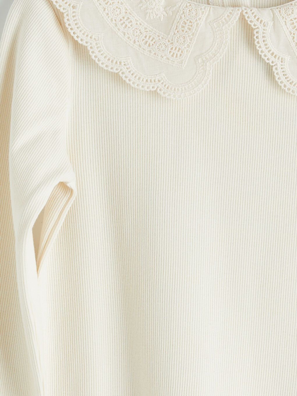 Ekru Bebe Yaka Uzun Kollu Kız Çocuk Kaşkorse Tişört-2