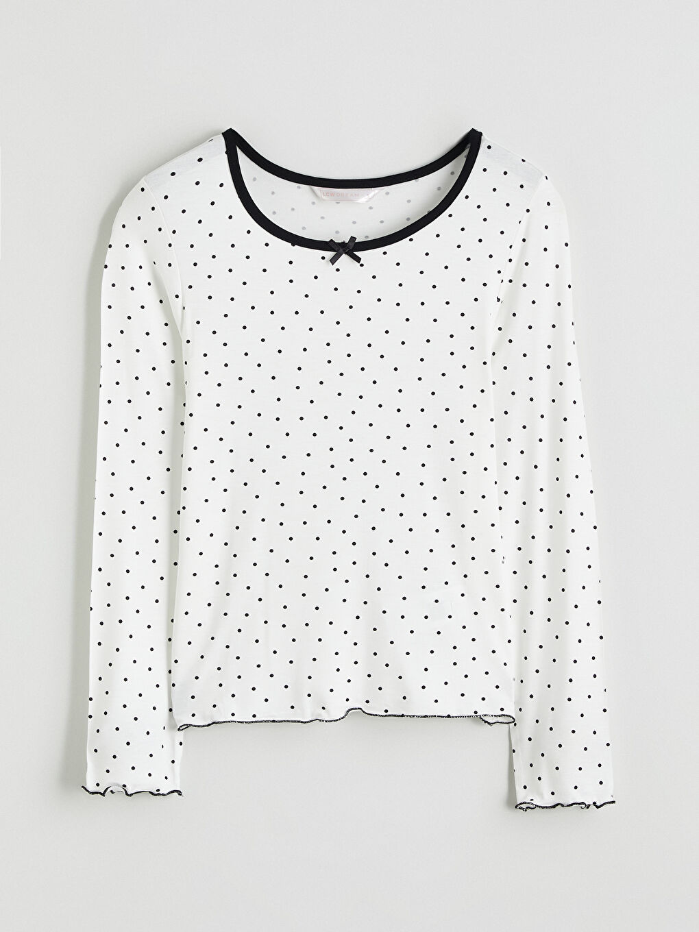 Siyah Bisiklet Yaka Puantiyeli Kadın Pijama Takım-5