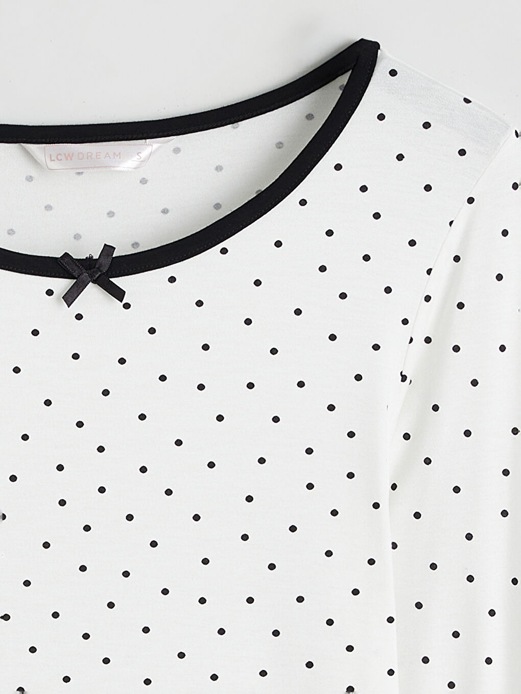 Siyah Bisiklet Yaka Puantiyeli Kadın Pijama Takım-6