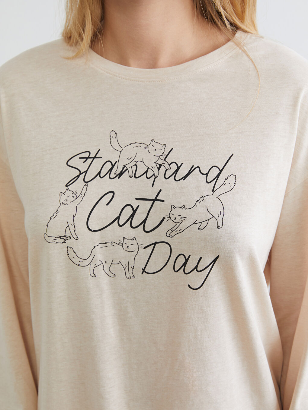 Karışık Kedi Baskılı Kadın Pijama Takımı-2