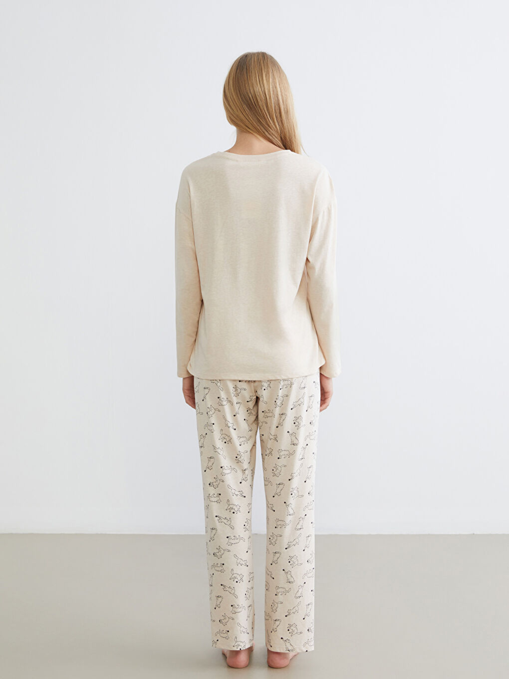 Karışık Kedi Baskılı Kadın Pijama Takımı-3