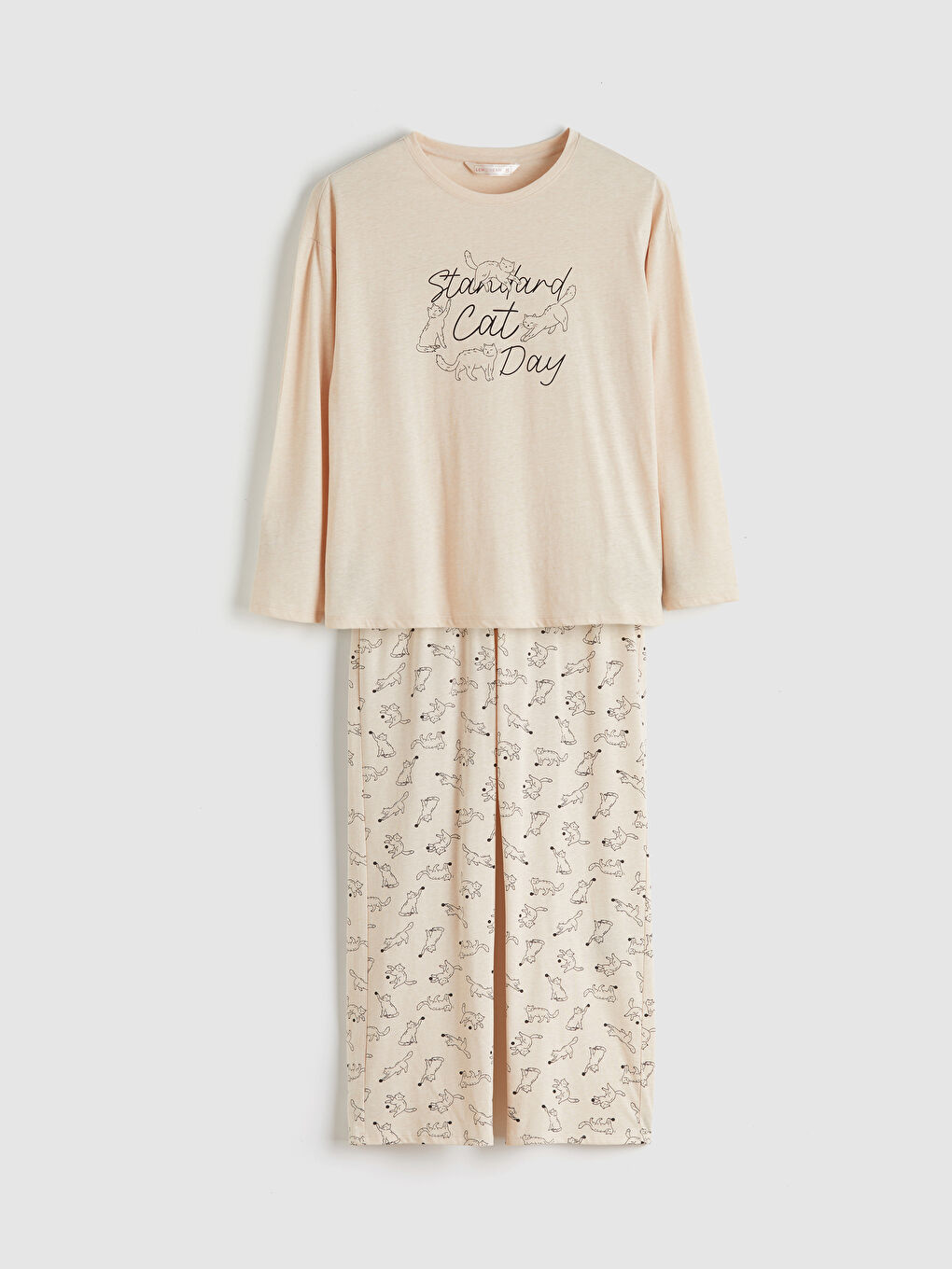 Karışık Kedi Baskılı Kadın Pijama Takımı-4