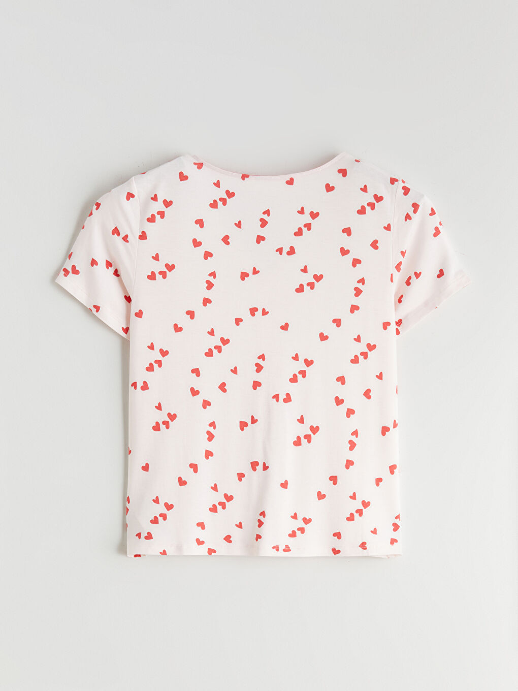 Pembe Bağlama Detaylı Kalp Baskılı Kadın Pijama Takımı-6