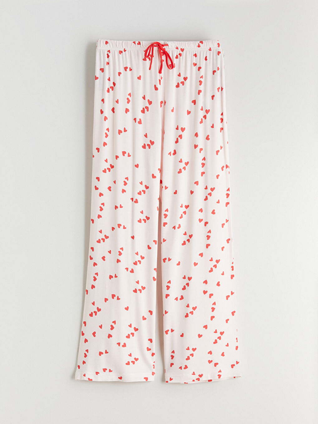 Pembe Bağlama Detaylı Kalp Baskılı Kadın Pijama Takımı-7