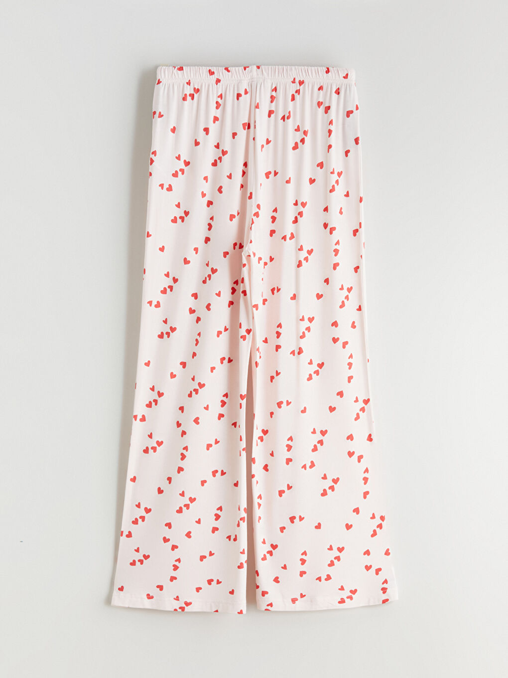 Pembe Bağlama Detaylı Kalp Baskılı Kadın Pijama Takımı-8