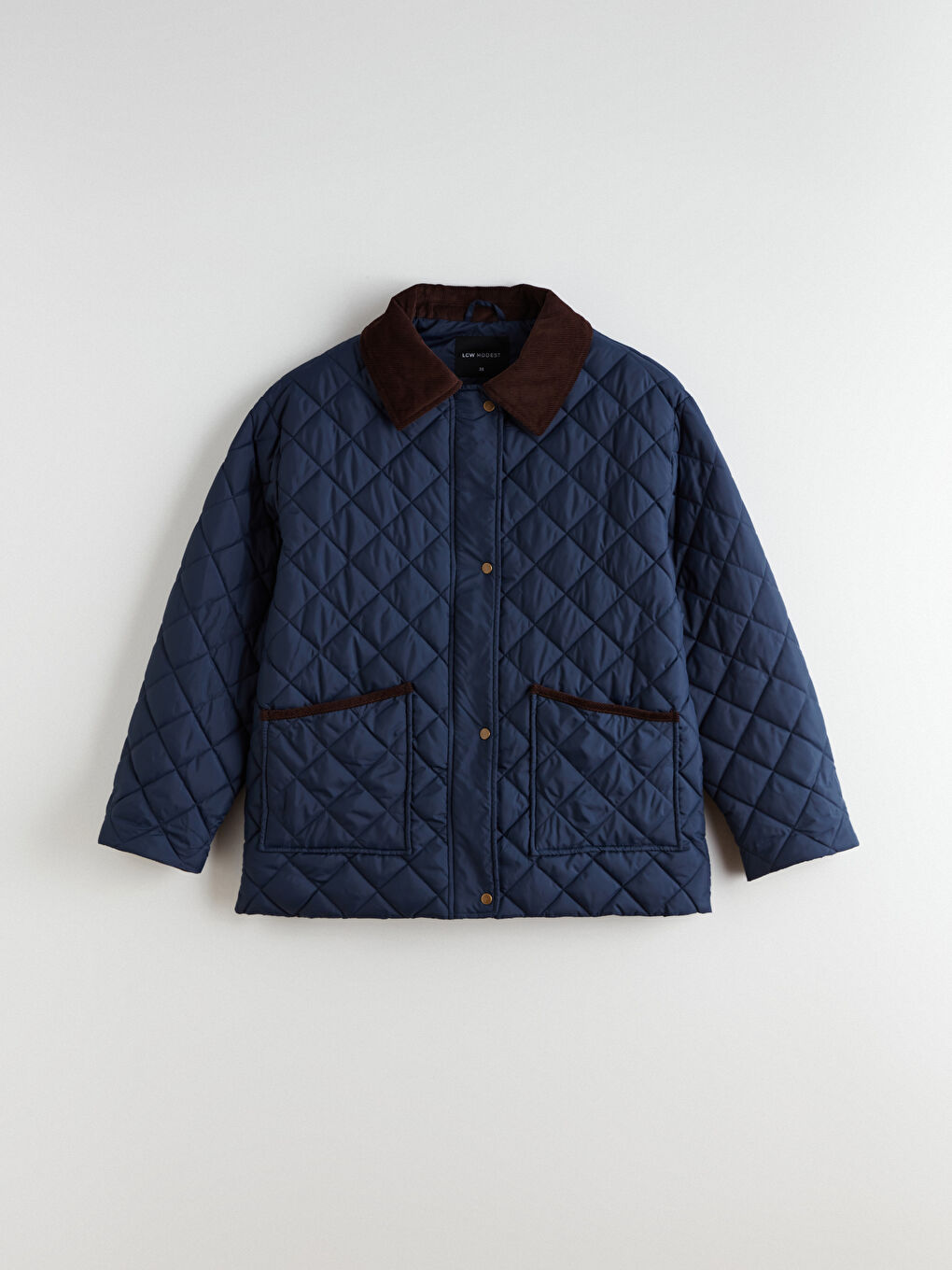 Lacivert Kadife Gömlek Yaka Oversize Kadın Şişme Mont-5