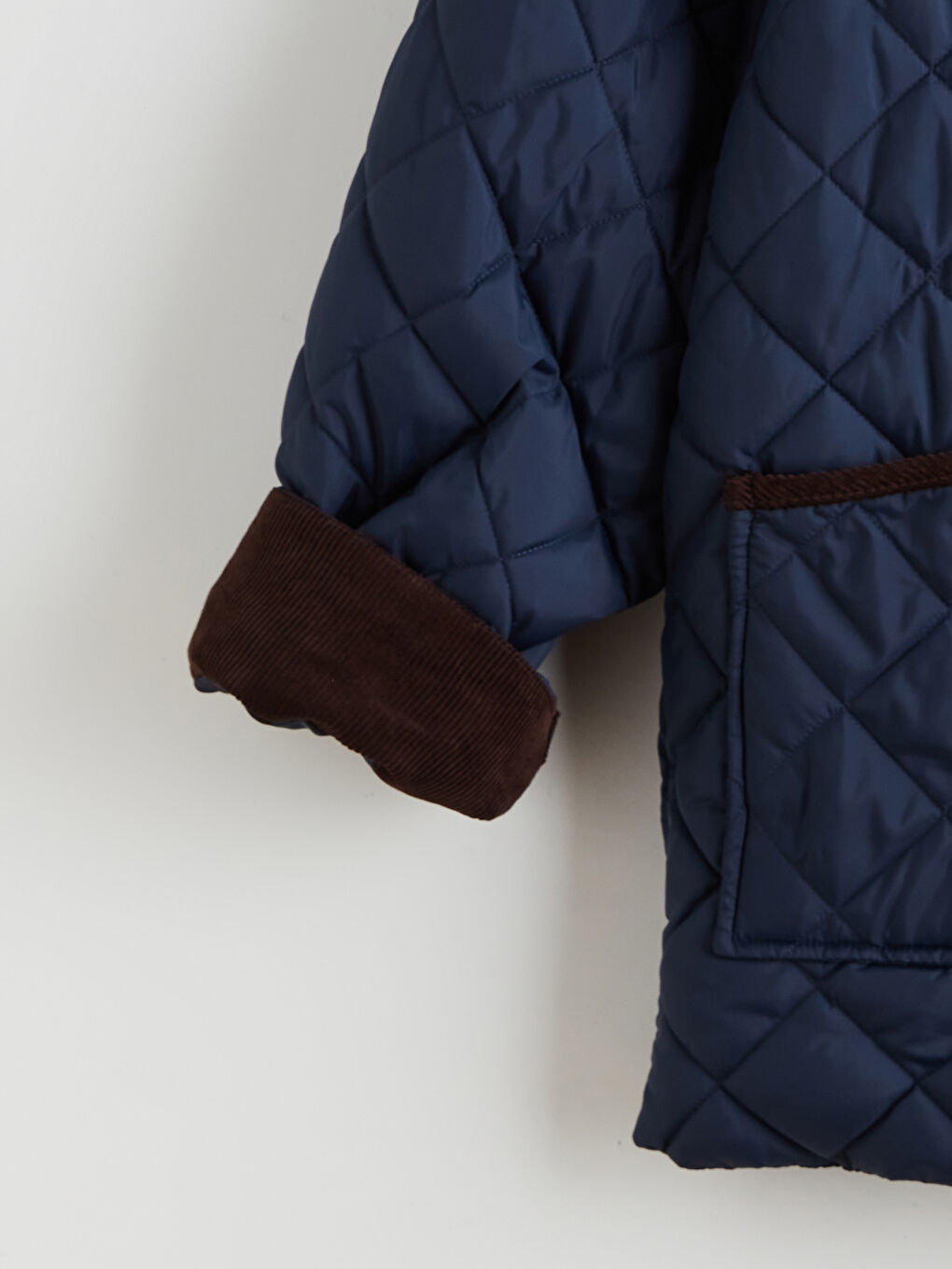 Lacivert Kadife Gömlek Yaka Oversize Kadın Şişme Mont-7