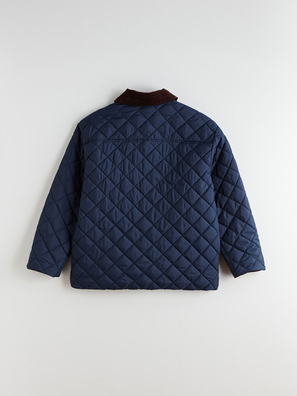 Lacivert Kadife Gömlek Yaka Oversize Kadın Şişme Mont-8