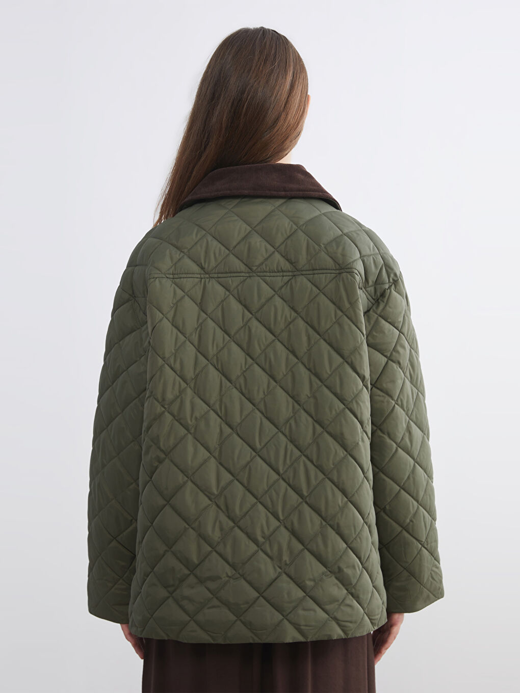 Velvet Collared Oversized Women's Puffer Coat-4