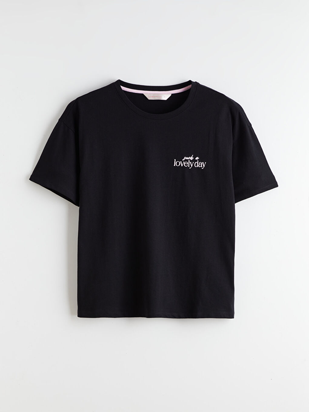 Siyah Bisiklet Yaka Nakışlı Kadın Pijama Takımı-5