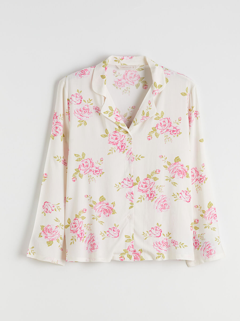 Ekru Gömlek Yaka Çiçekli Kadın Pijama Takım-5