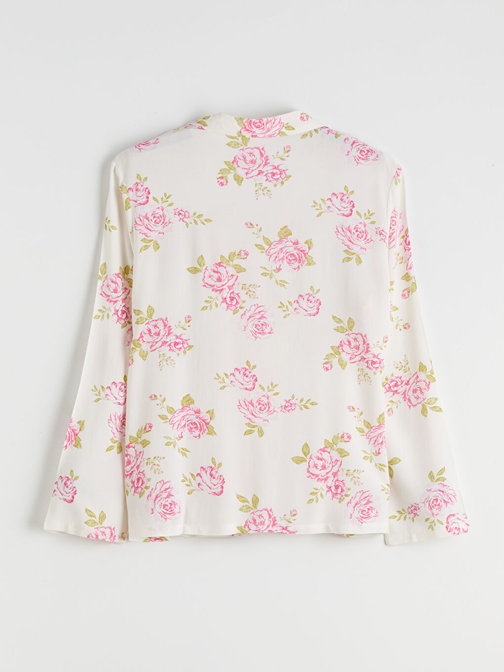 Ekru Gömlek Yaka Çiçekli Kadın Pijama Takım-6