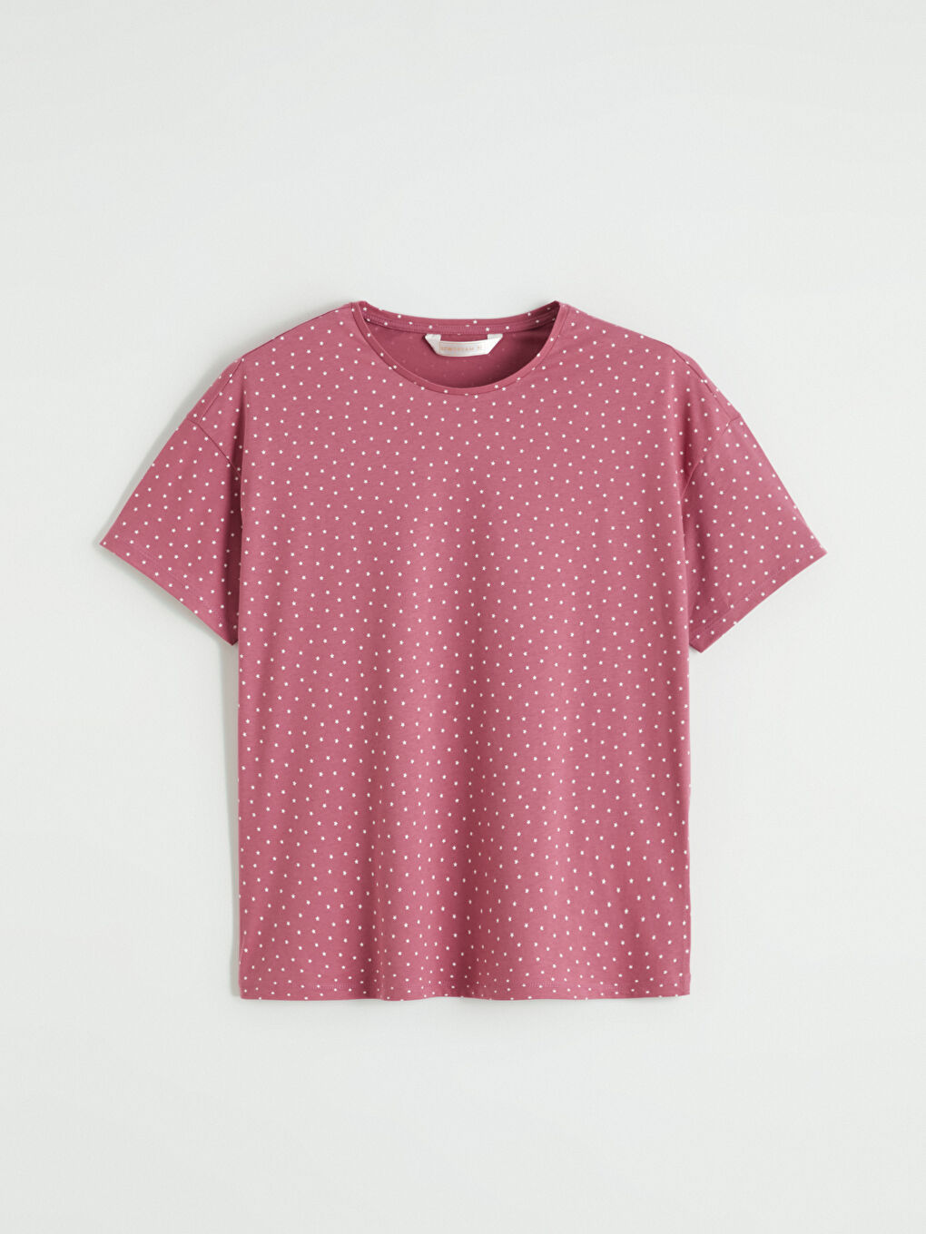 Bordo Bisiklet Yaka Yıldız Baskılı Kadın Pijama Üstü