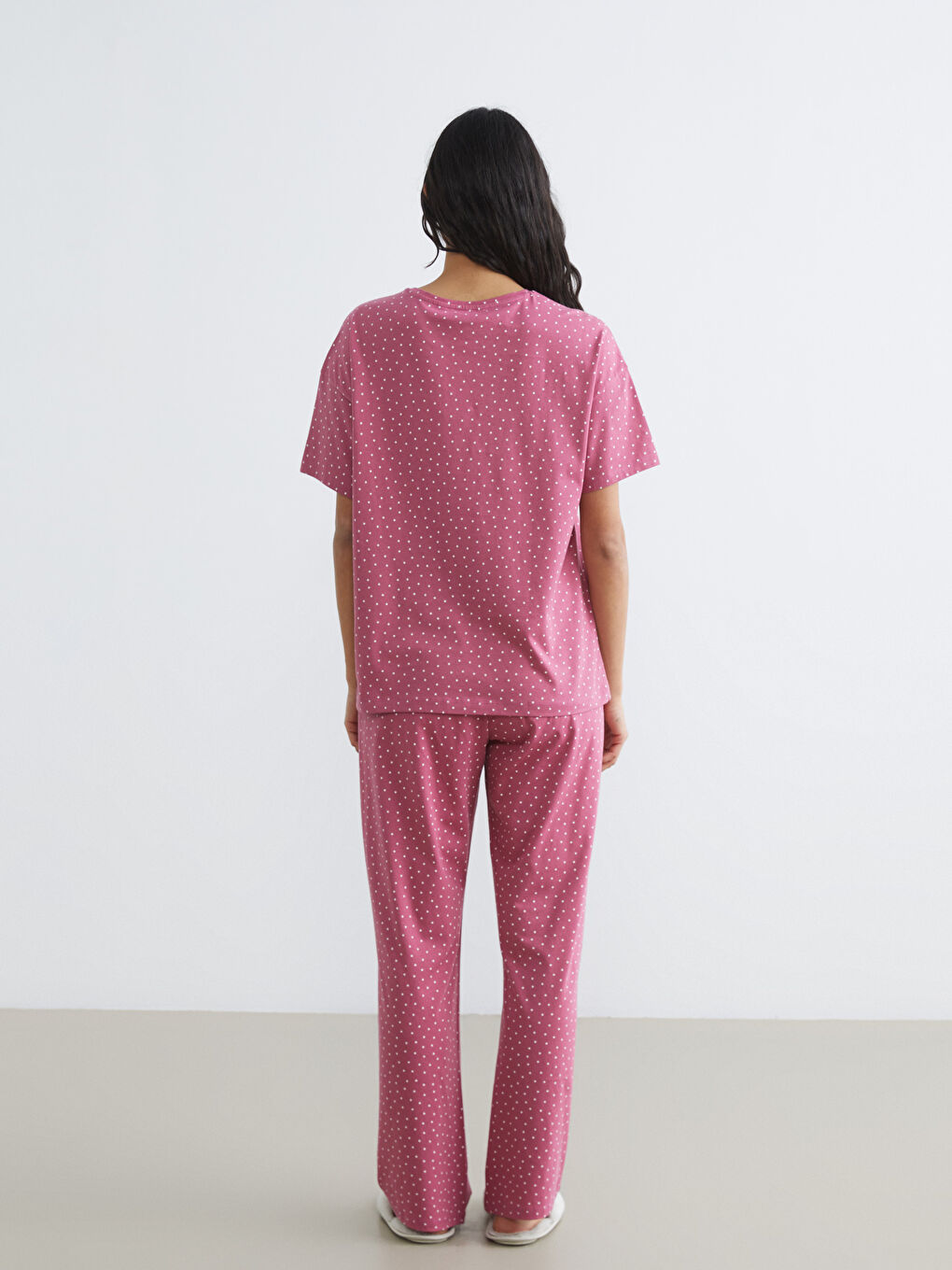 Bordo Beli Lastikli Puantiyeli Kadın Pijama Altı-1