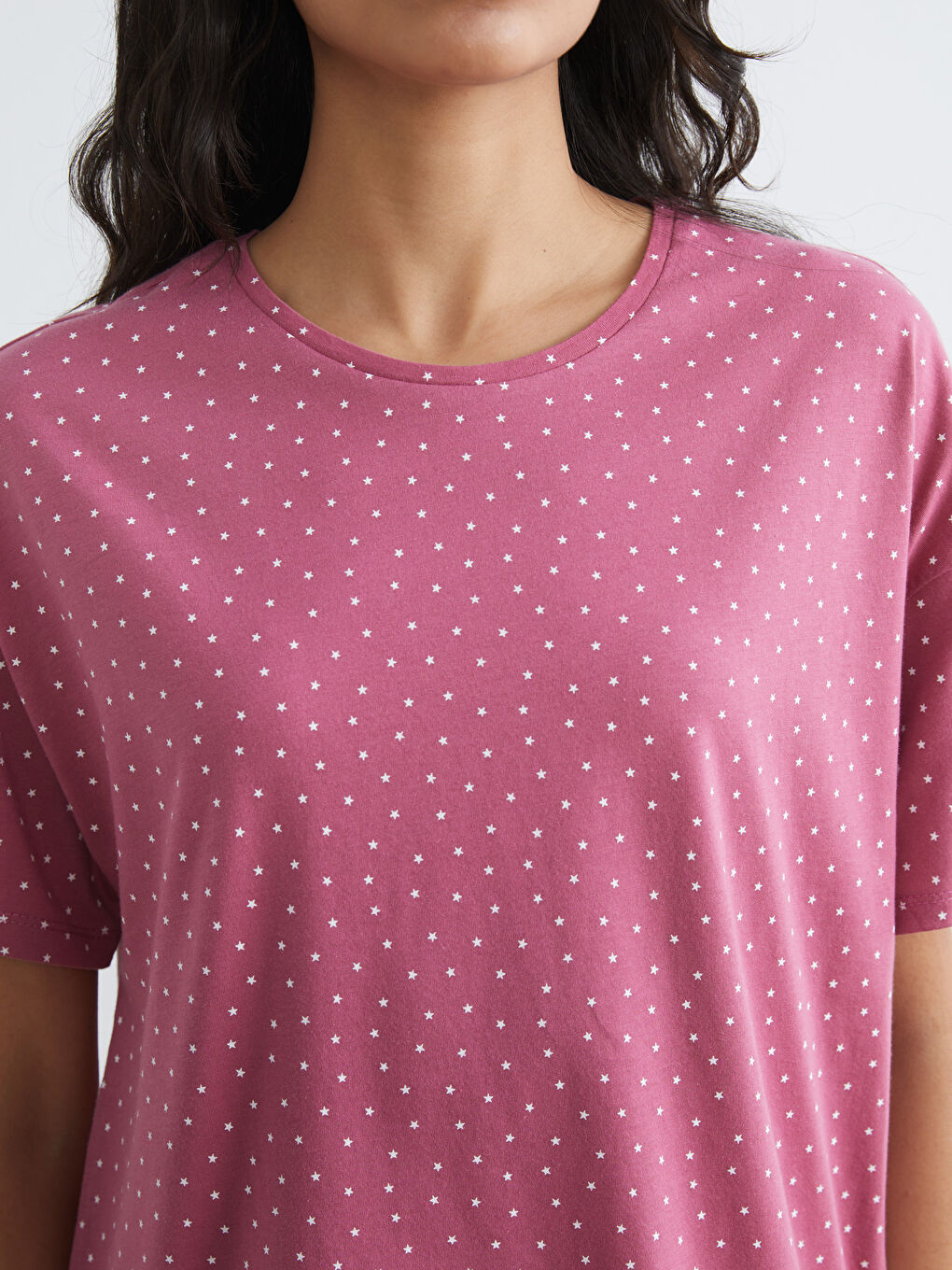 Bordo Bisiklet Yaka Yıldız Desenli Kadın Pijama Takım-2