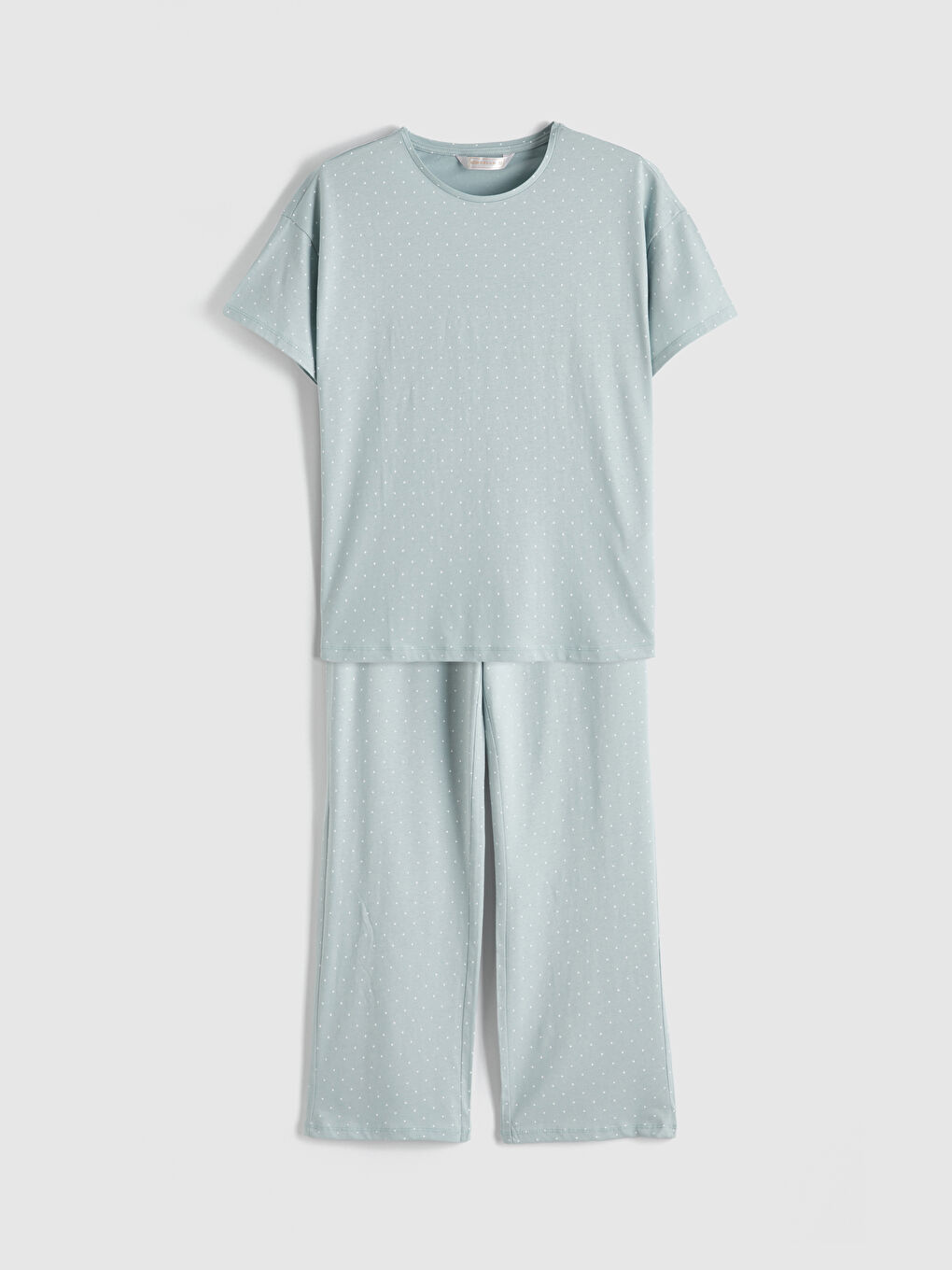 Yeşil Bisiklet Yaka Puantiyeli Kadın Pijama Takım-4