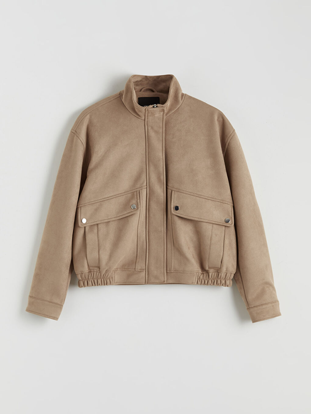 Bej Dik Yaka Kadın Süet Görünümlü Mont-5