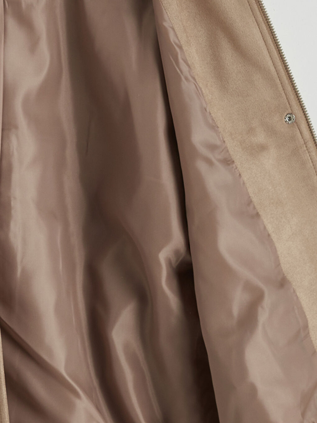 Bej Dik Yaka Kadın Süet Görünümlü Mont-6