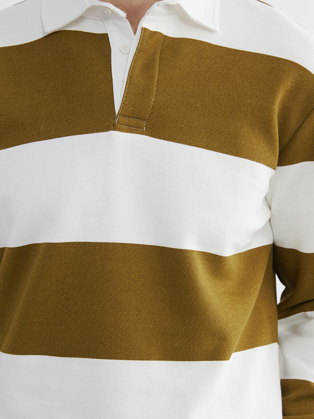 Yeşil Polo Yaka Çizgili Erkek Sweatshirt-2