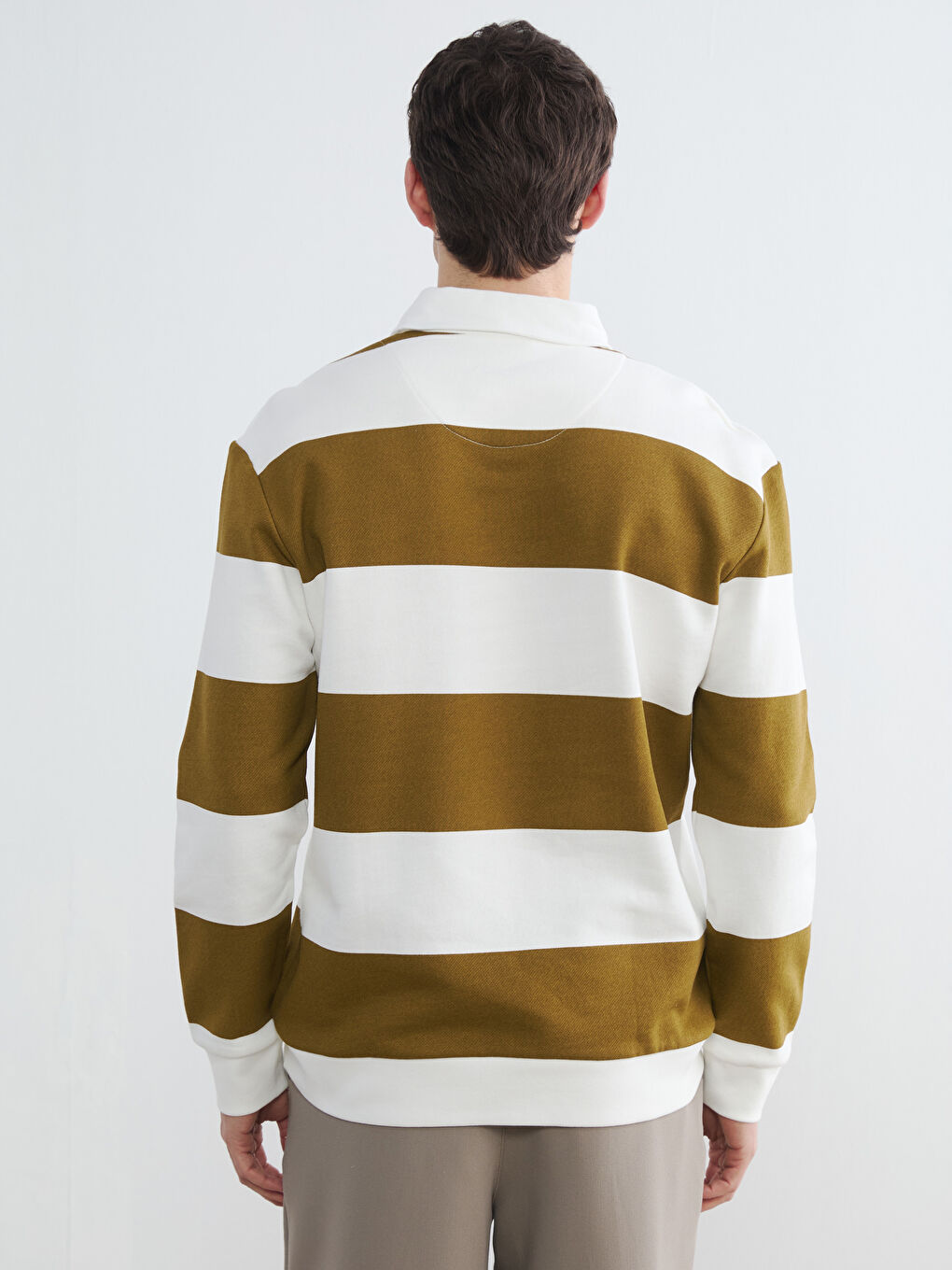 Yeşil Polo Yaka Çizgili Erkek Sweatshirt-3