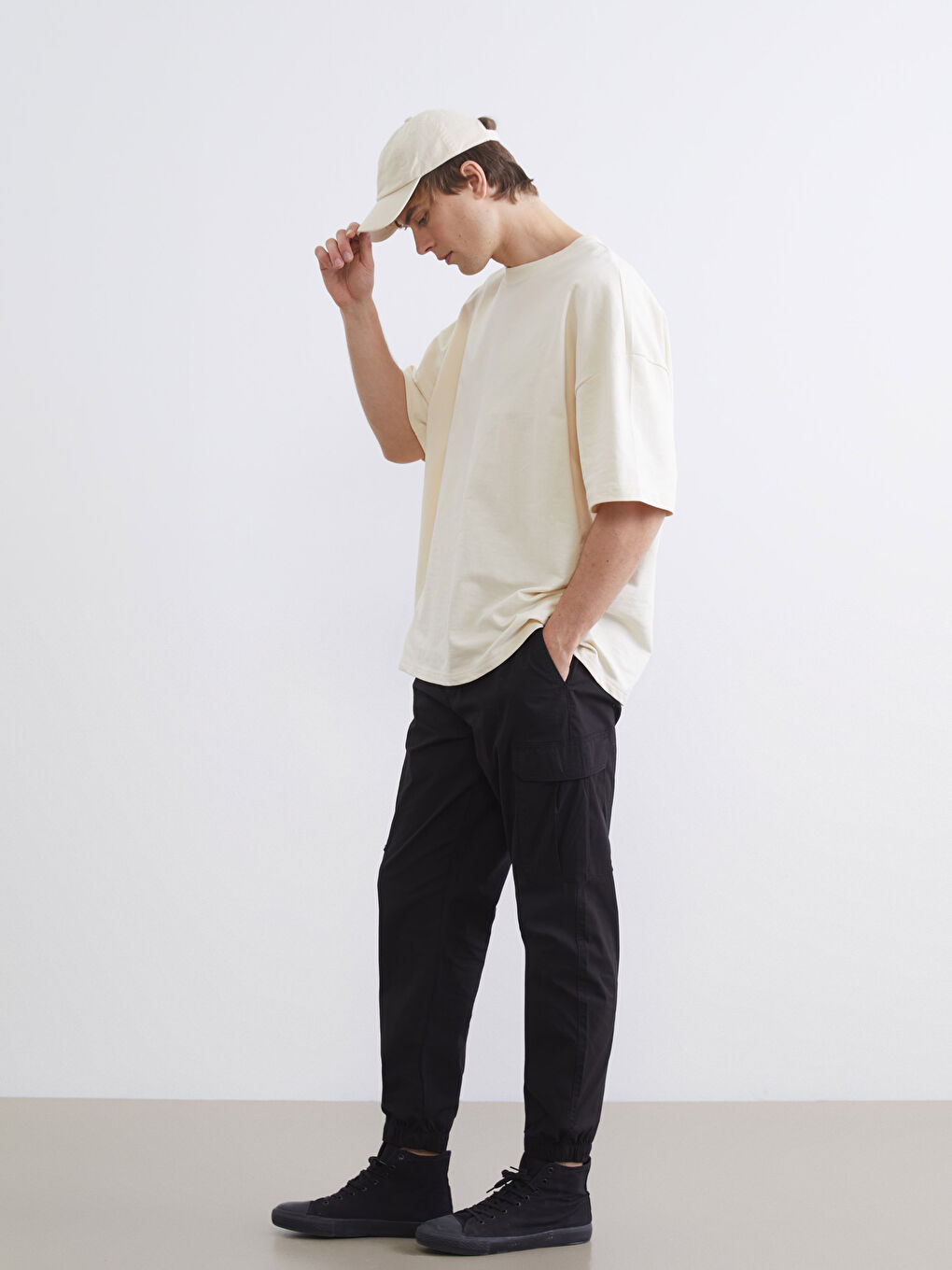 Siyah Standart Kalıp Poplin Erkek Jogger Pantolon