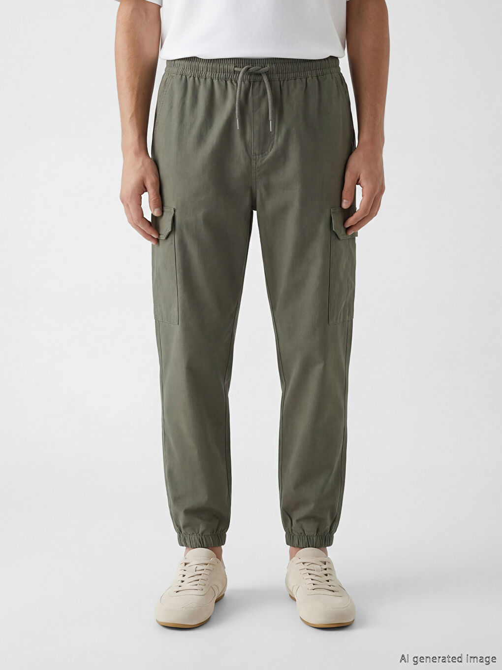 Haki Standart Kalıp Poplin Erkek Jogger Pantolon-1