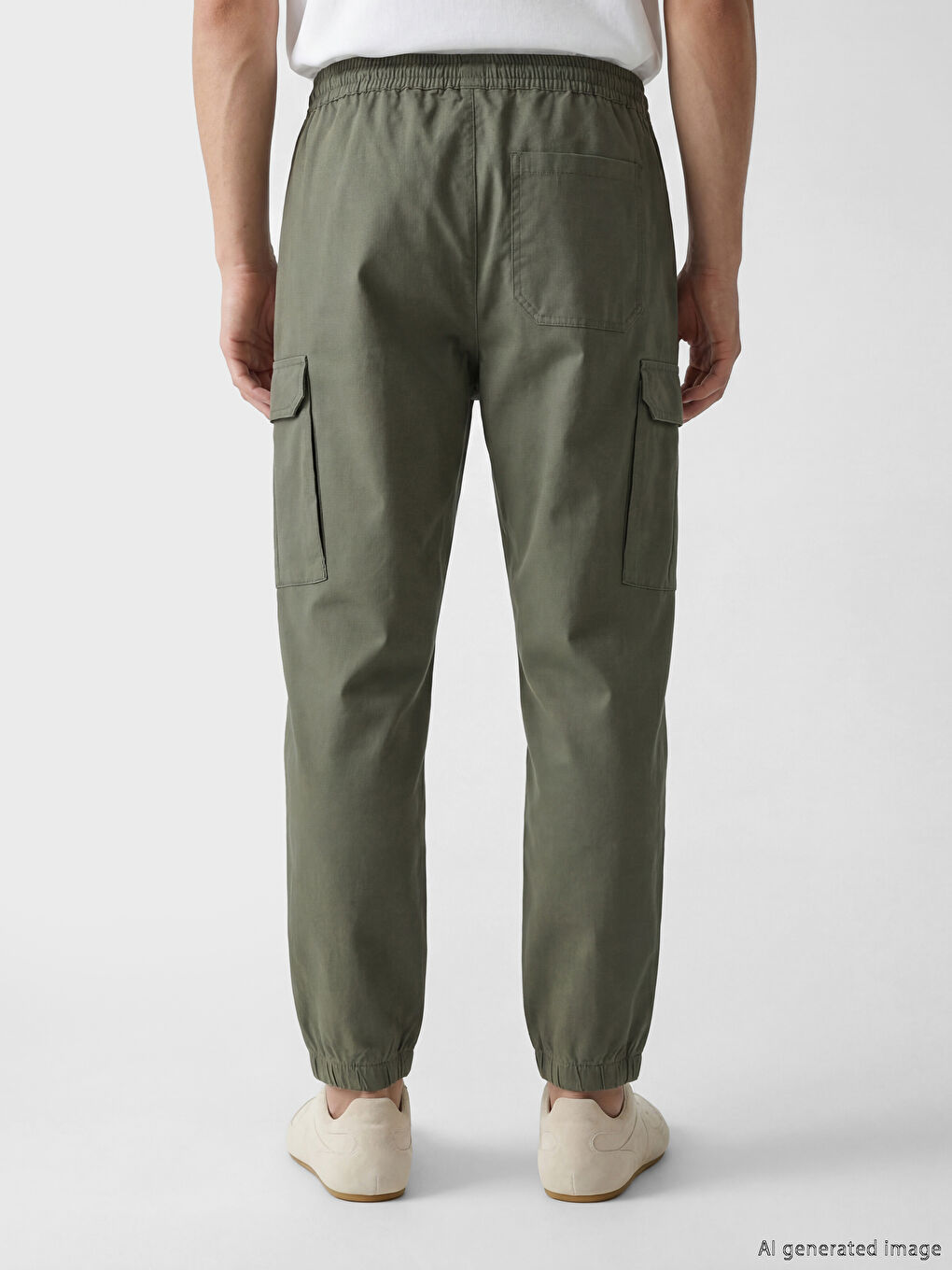 Haki Standart Kalıp Poplin Erkek Jogger Pantolon-2