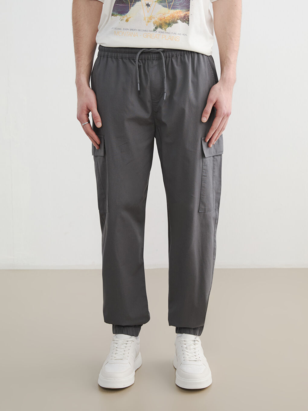 Antrasit Standart Kalıp Poplin Erkek Jogger Pantolon-1