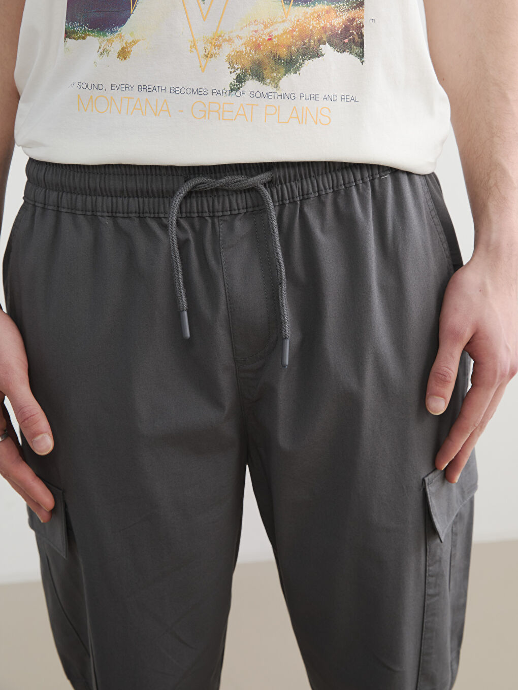 Antrasit Standart Kalıp Poplin Erkek Jogger Pantolon-2