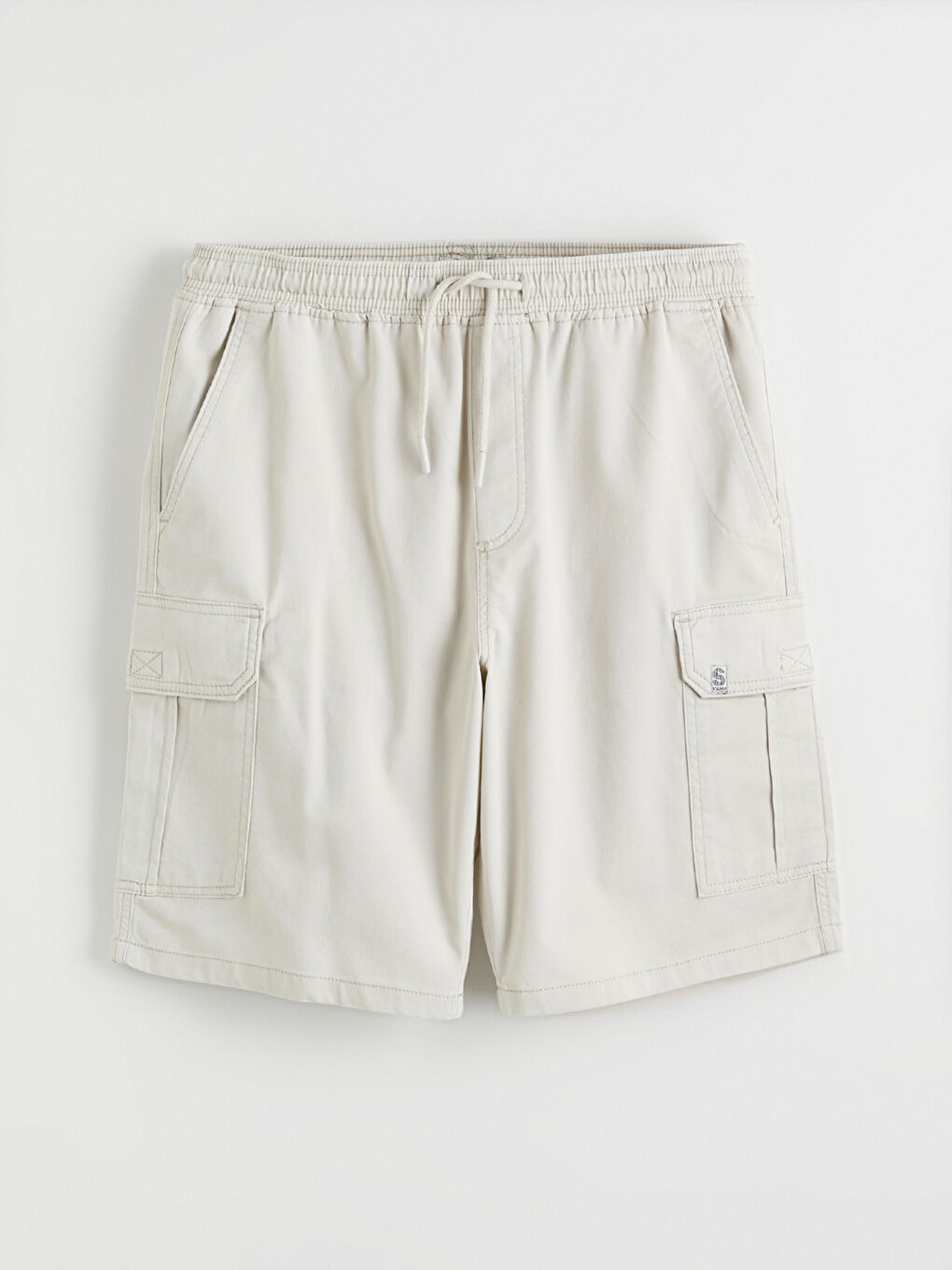 Bej Standart Kalıp Erkek Gabardin Kargo Şort-2