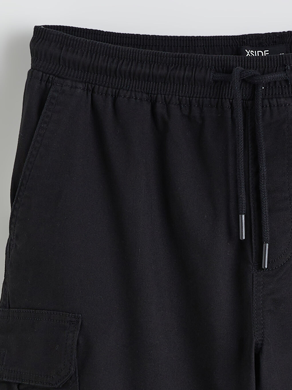 Siyah Standart Kalıp Erkek Gabardin Kargo Şort-5