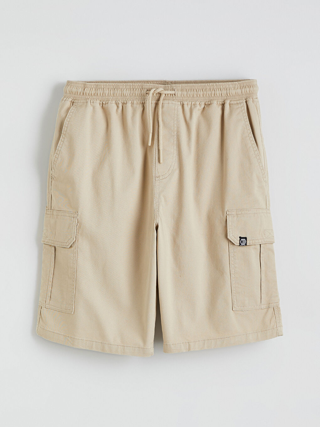 Bej Standart Kalıp Erkek Gabardin Kargo Şort-4