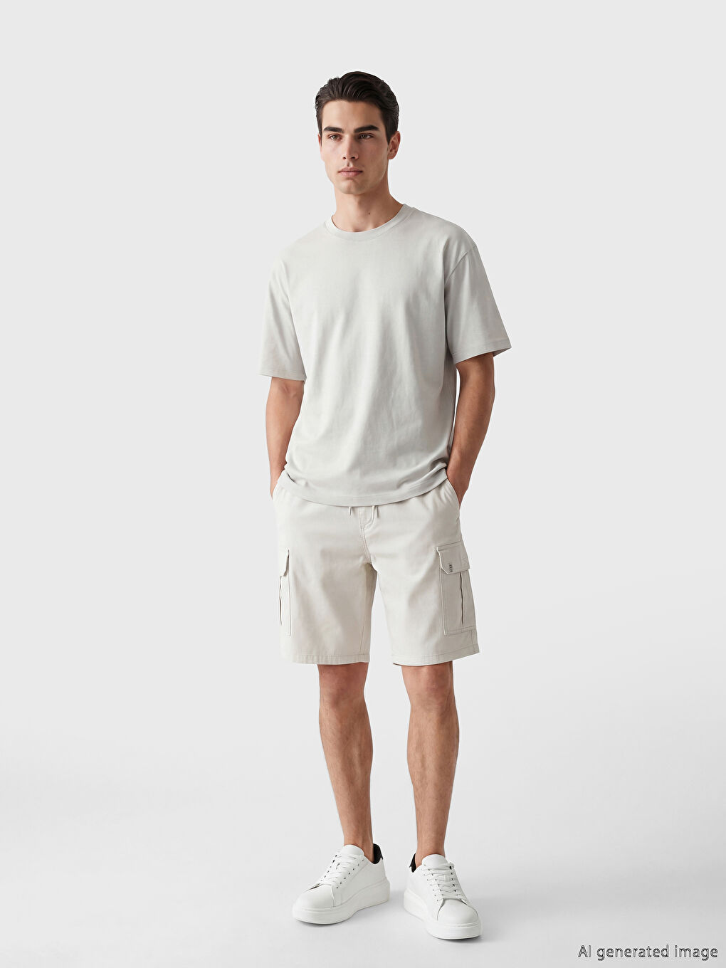 Bej Standart Kalıp Erkek Gabardin Kargo Şort