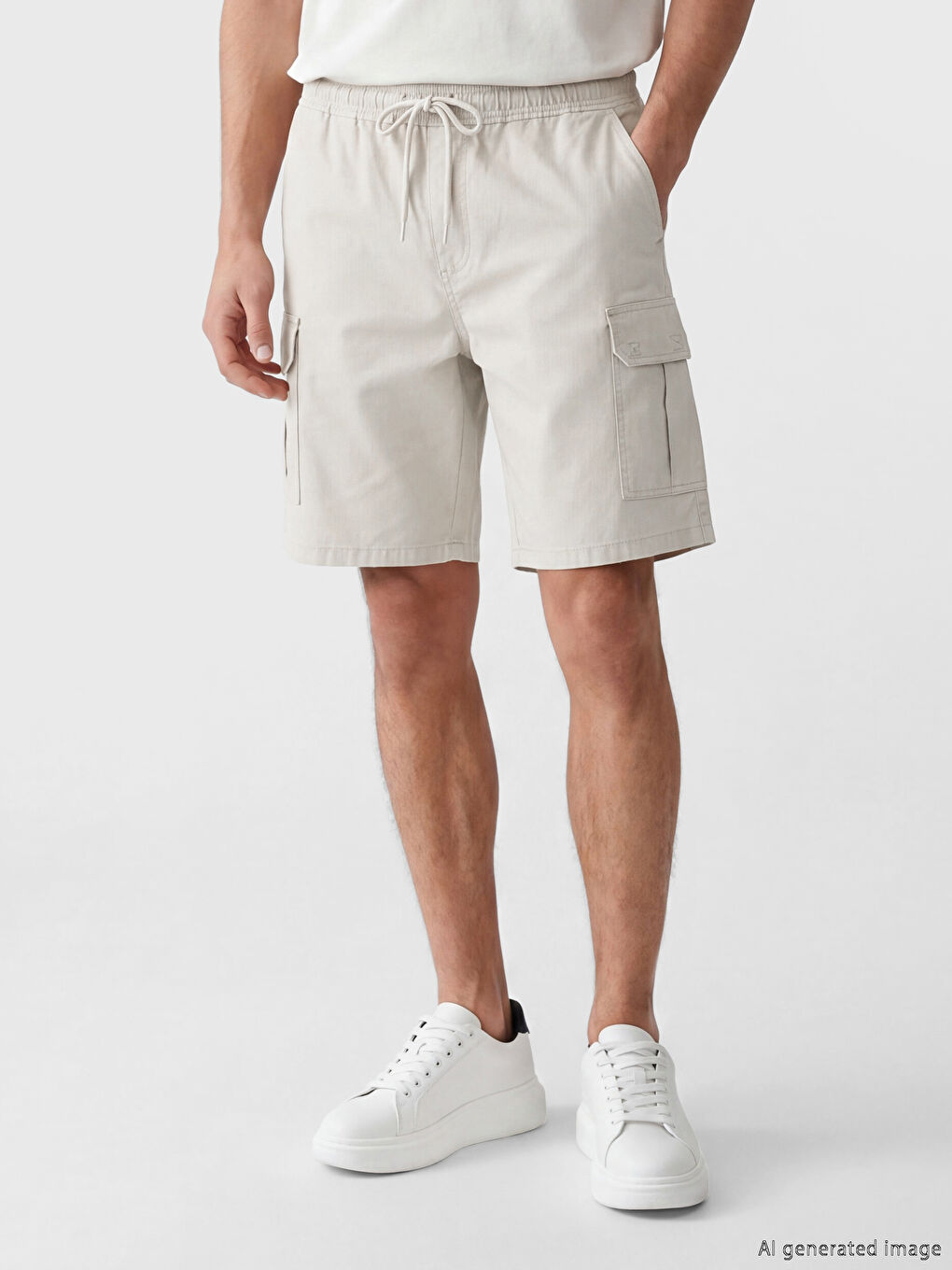 Bej Standart Kalıp Erkek Gabardin Kargo Şort-1