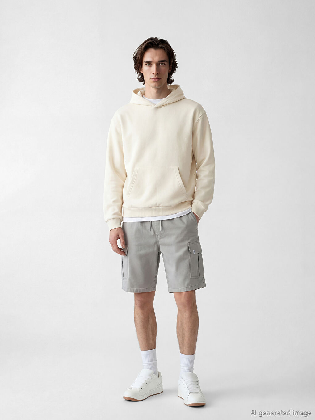 Gri Standart Kalıp Erkek Gabardin Kargo Şort
