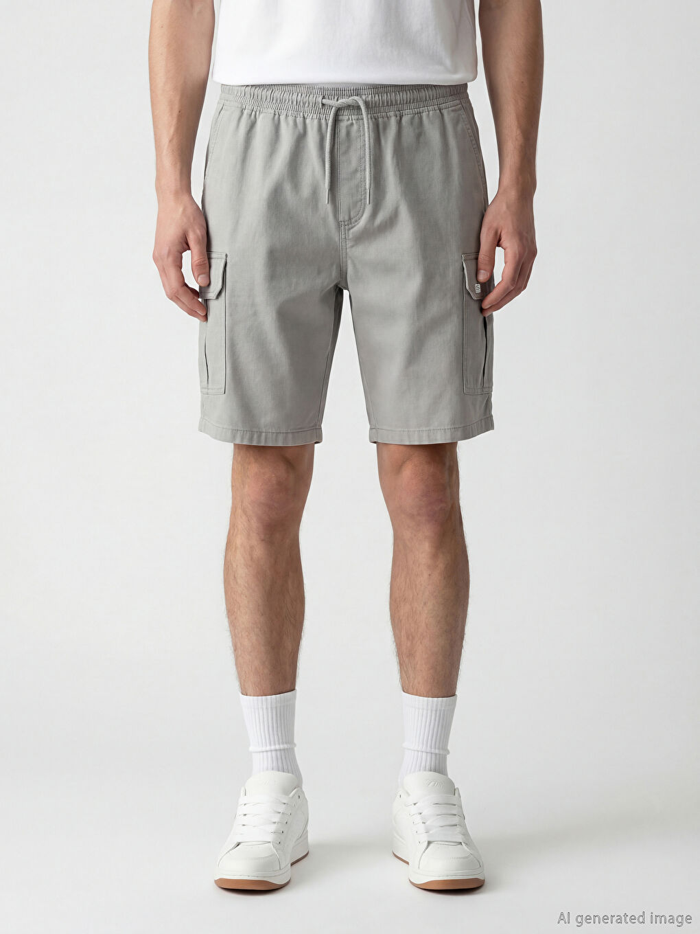 Gri Standart Kalıp Erkek Gabardin Kargo Şort-1