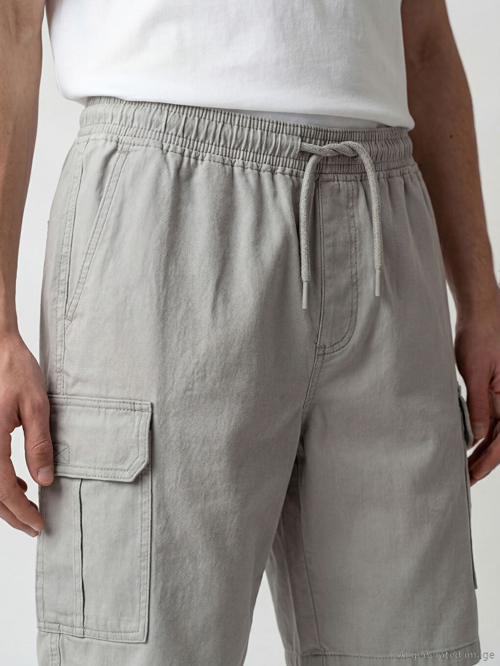 Gri Standart Kalıp Erkek Gabardin Kargo Şort-2