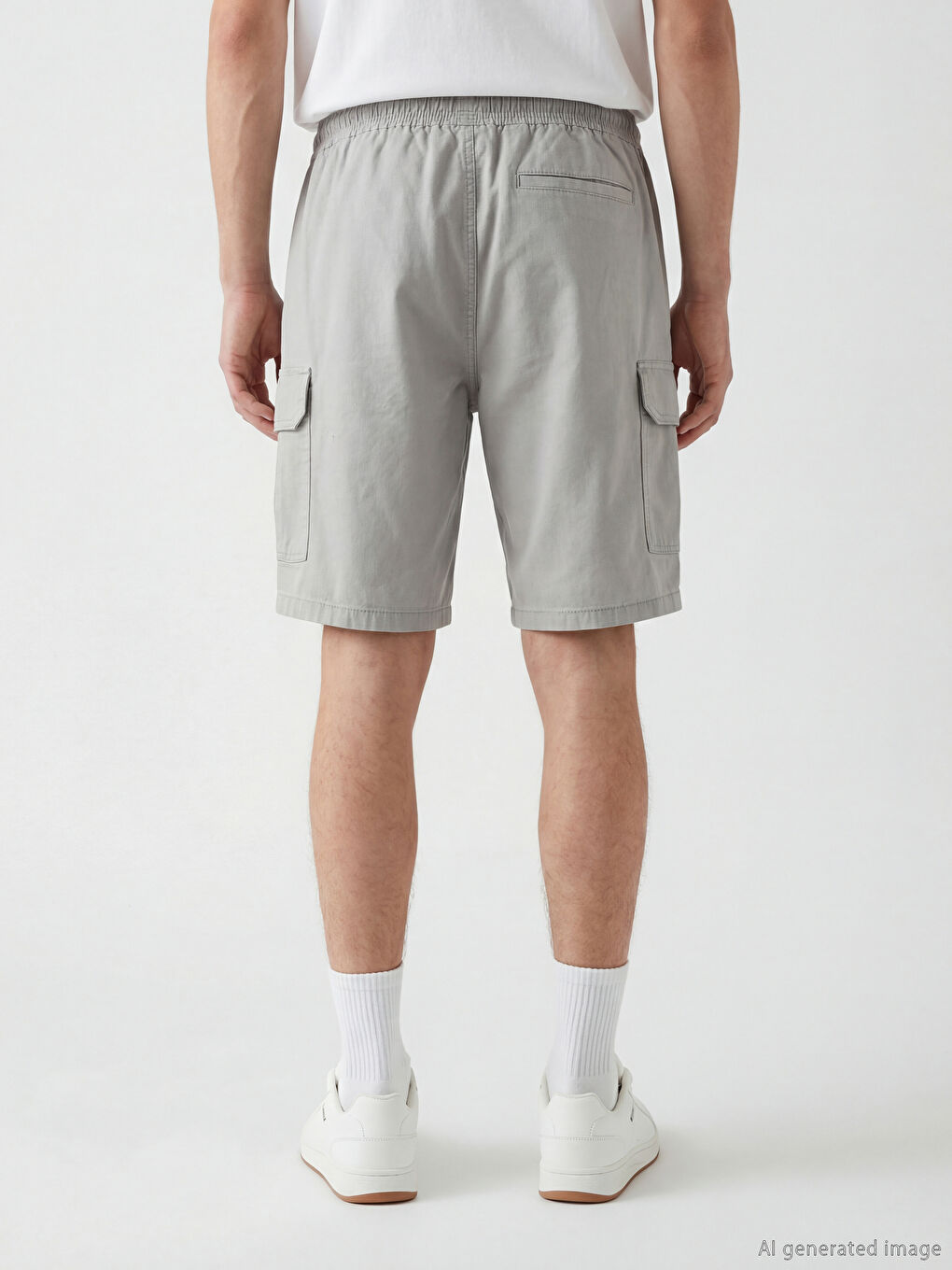 Gri Standart Kalıp Erkek Gabardin Kargo Şort-3