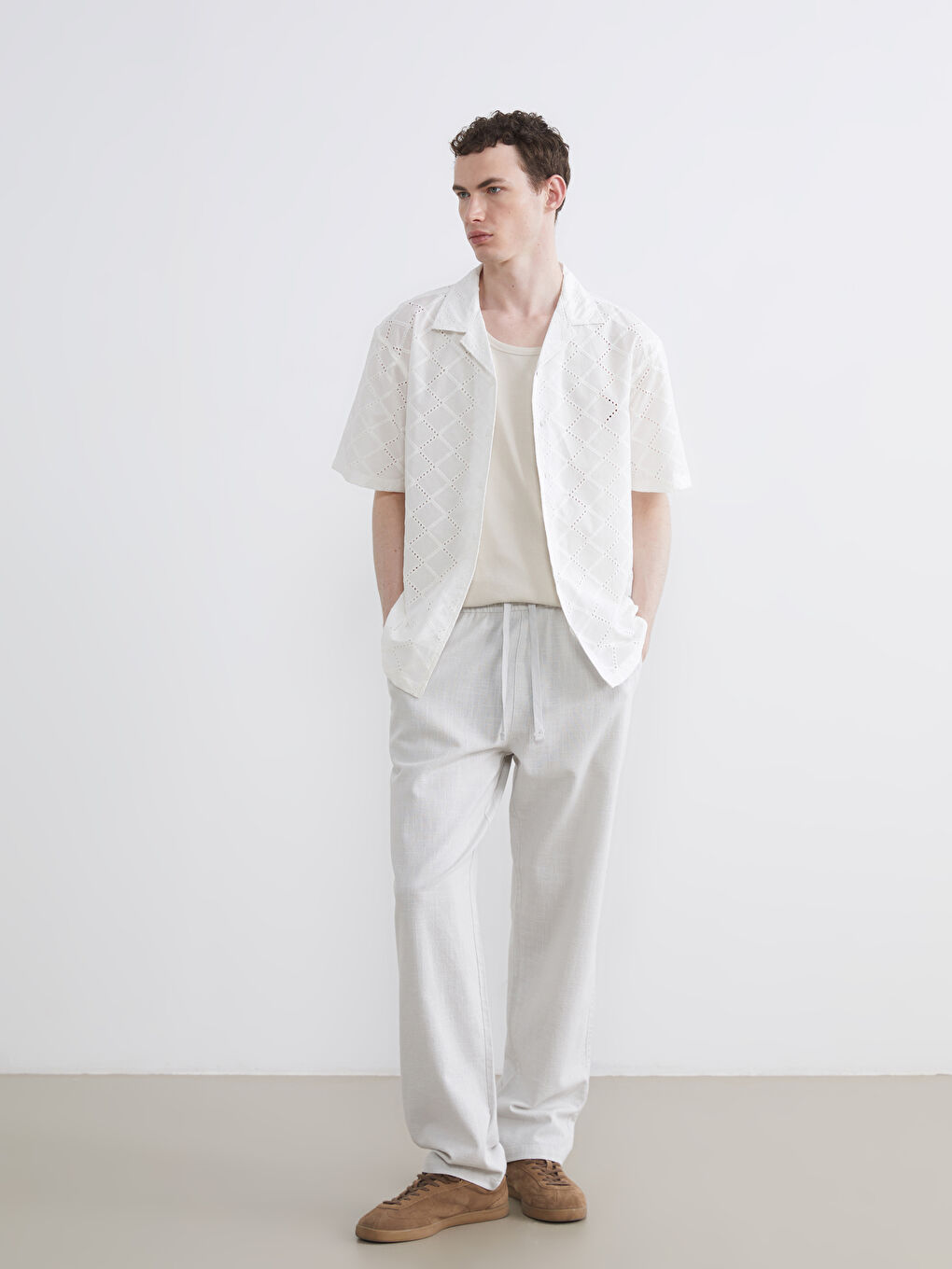 Relaxed Fit Linen-Look Men's Trousers