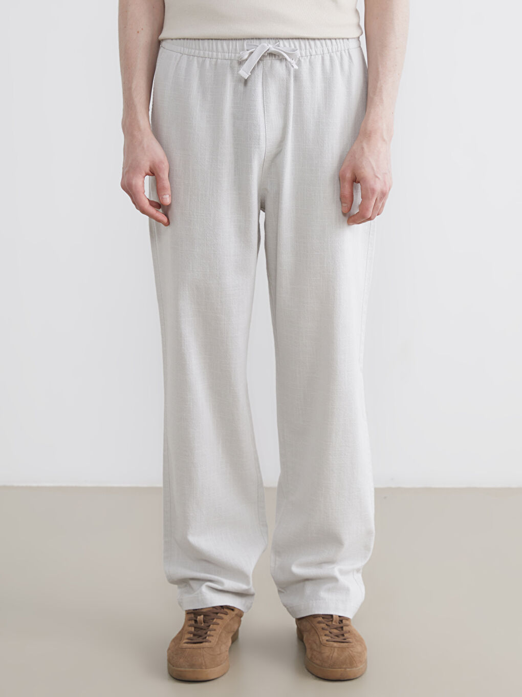 Relaxed Fit Linen-Look Men's Trousers-1