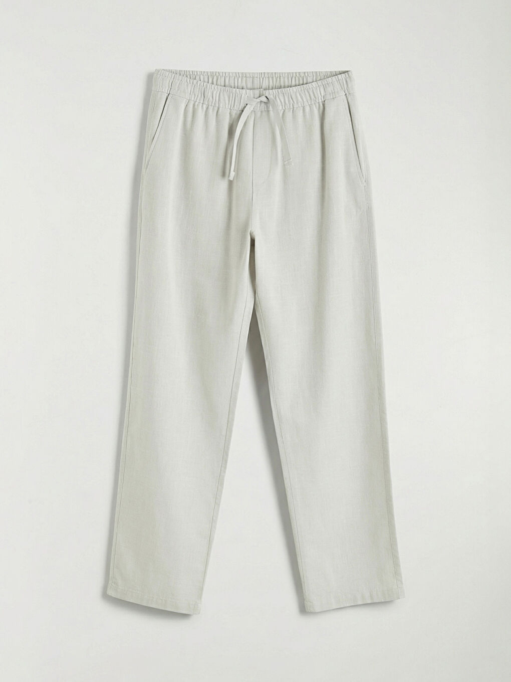 Gri Rahat Kalıp Keten Görünümlü Erkek Pantolon