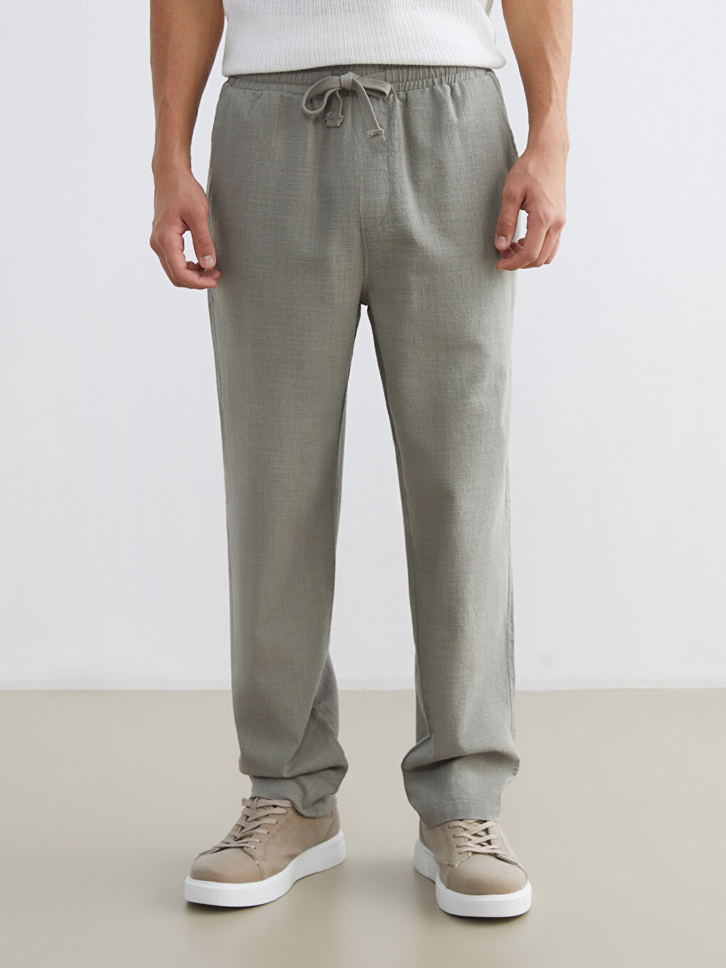 Relaxed Fit Linen-Look Men's Trousers-1