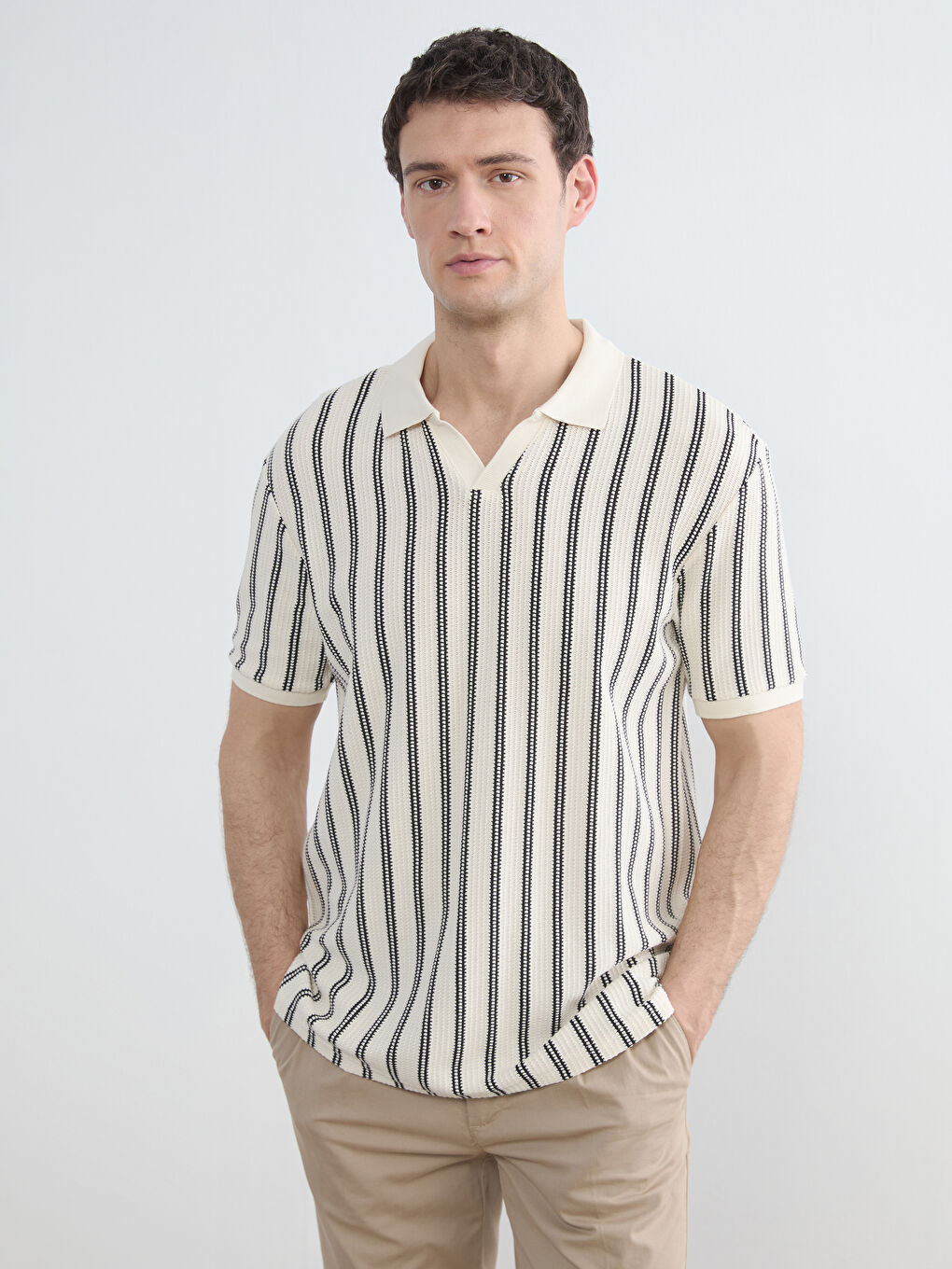 Polo Neck Striped Jersey Men's T-Shirt