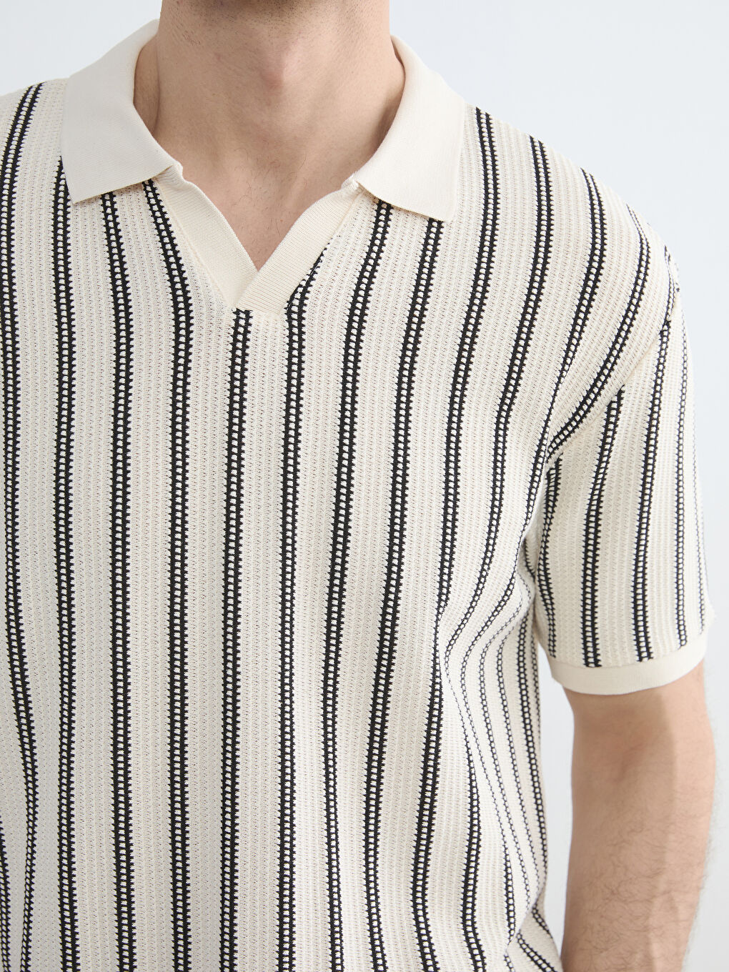 Polo Neck Striped Jersey Men's T-Shirt-2