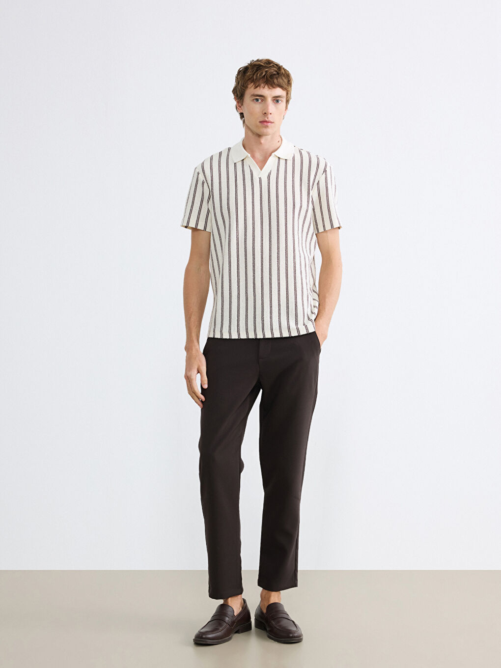 Мужская футболка из джерси в полоску с воротником поло-1