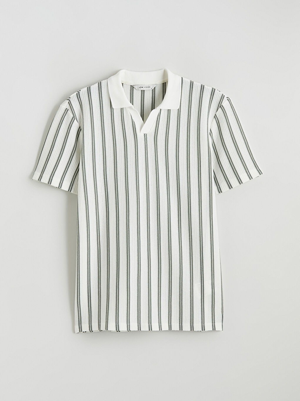 Yeşil Polo Yaka Çizgili Penye Erkek Tişört-4