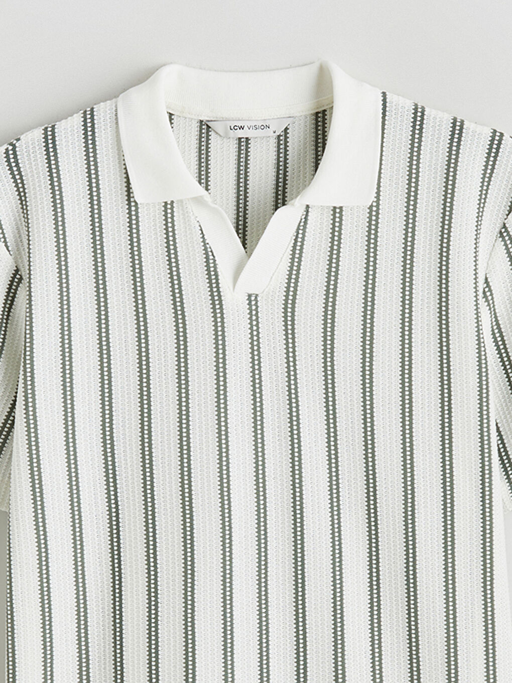 Yeşil Polo Yaka Çizgili Penye Erkek Tişört-5